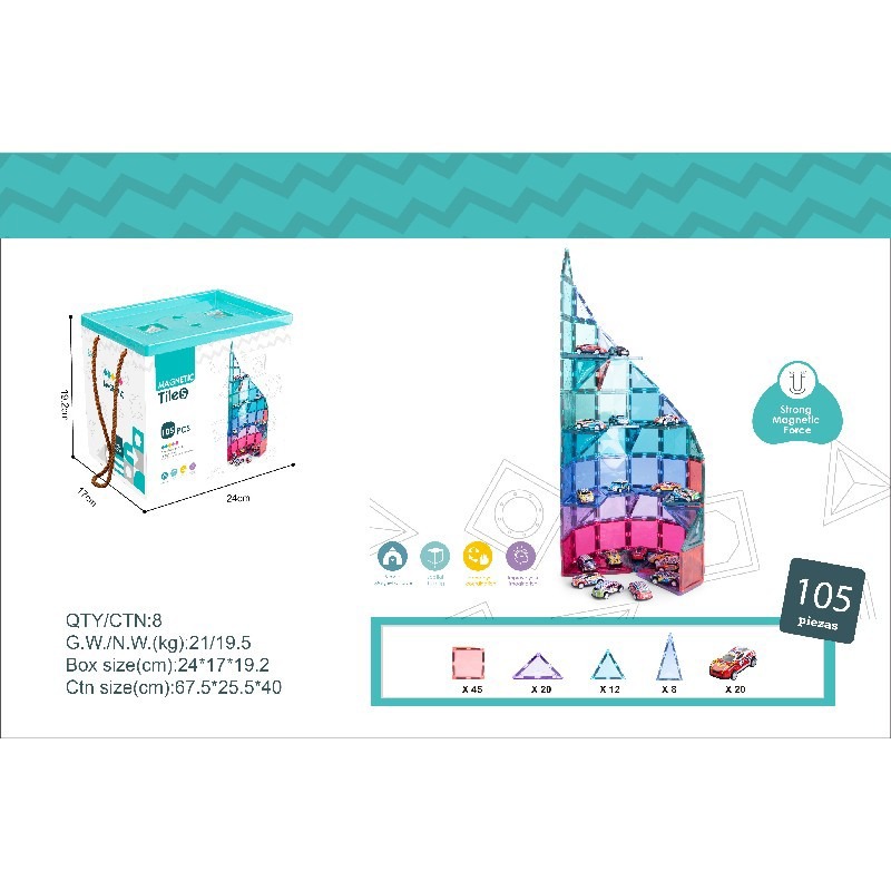 ELI289485 - PLATEAU MAGNÉTIQUE DIAMANT 7,5 CM - STATIONNEMENT - 105 PIÈCES