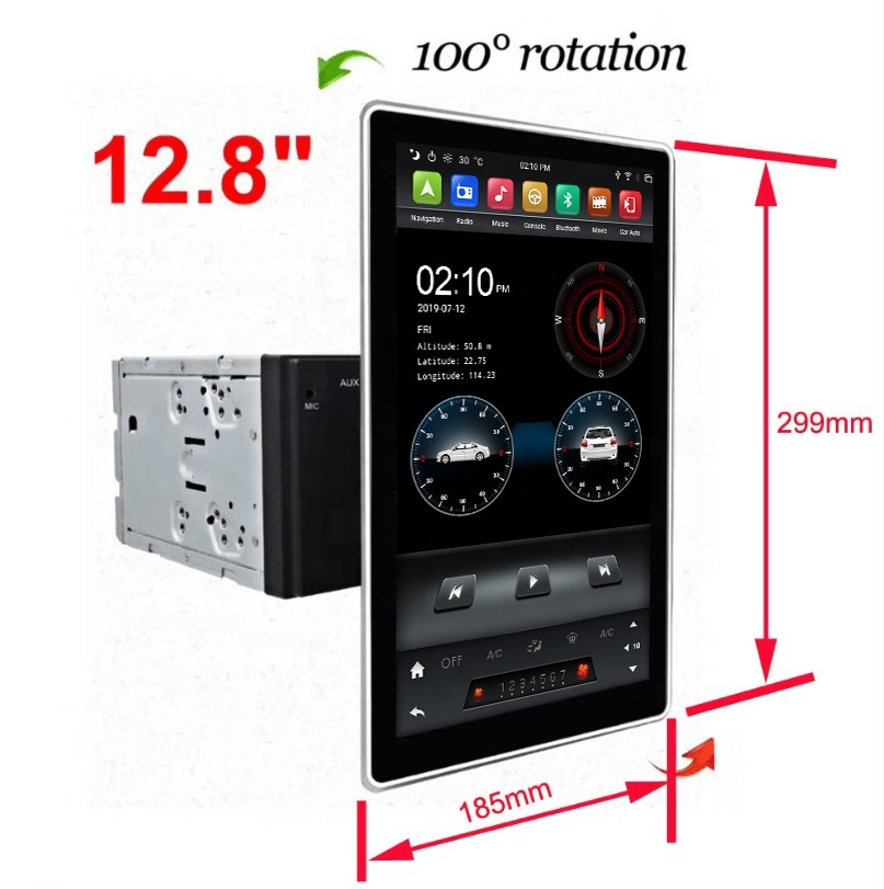 KD-1280 KLYDE Android 9 с двумя камерами, процессор Rockchip PX6 100 градусов угол вращения 12,8 дюймов IPS экран Автомобильный мультимедийный плеер для Универсальный GPS Navi