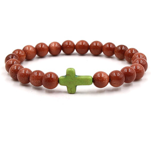 Bracciale Trendy con Charm Croce di Gesù per Uomo, Perline in <span class=keywords><strong>Pietra</strong></span> Dorata 8mm, Bracciali e Bangles per Donna, Gioielli Yoga - Product Image 6