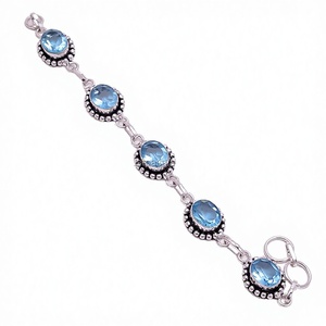 2026 New Arrival 925 Sterling Silver 14K Gold Plated Natural Blue Topaz Quartz Classic <b>Charm</b> Gemstone Bracelet Gift Fine Jewelry - Product Image 3