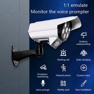 원격 제어 야외 태양 Pir 모션 센서 도난 방지 침입 더미 카메라 사운드 알람 가짜 CCTV 보안 카메라