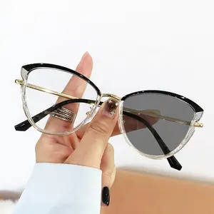 photochromic qingqing khaki red gold metal cat eye lente fotocromatico female 2024 anti blue light fashion eye glass for women