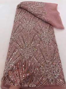 Heavy Purple Beads Embroidery <strong>Lace</strong> <strong>Fabric</strong> - Product Image 5