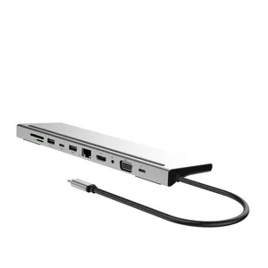 Dok Ekspansi Hub Laptop 11 In 1, Stasiun Dok Tipe C Ke HDMI VGA USB 3.0 SD RJ45 PD 3.5Mm Audio Semua Dalam Satu HDD