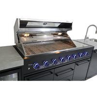 Gril à gaz BBQ en acier inoxydable à 8 brûleurs enduit de poudre pour les fêtes de cuisine barbecue en plein air avec cuisinière latérale