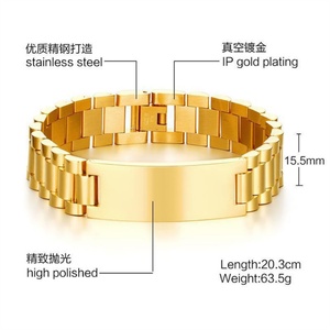 Bracelets de luxe personnalisés gravés, en acier inoxydable 316L plaqué or, style bracelet de montre - Product Image 2