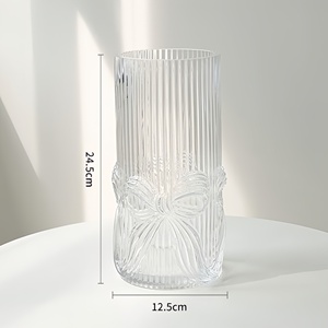 Jarrón de Vidrio Transparente de Estilo Nórdico de Lujo, Diseño de Rayas Verticales, Forma de Lazo, Florero Artístico para Decoración de Mesa del Hogar - Product Image 5