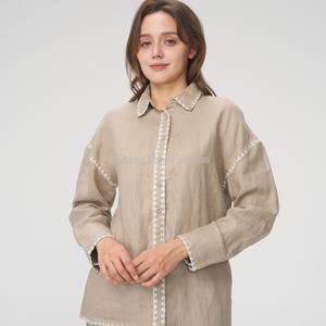 Conjunto de Lino Personalizado OEM para Mujer, Pantalones Rectos de Negocios, Top Corto de Lino con Cuello Cuadrado, Conjunto de Dos Piezas - Product Image 2