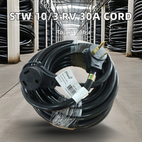 Kabel Ekstensi RV PVC HANDSOME 25/50/100 kaki 25FT STW 10/3 Heavy Duty 30A NEMA TT-30 Hitam Tembaga