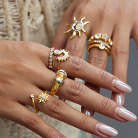 Nouvelle Collection de Bijoux Tendance : Ensemble de Bagues Empilables Série Soleil en Acier Inoxydable Plaqué Or 18K avec Grandes Bagues Éternité en Zircon pour Femme