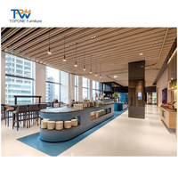 Comptoir buffet incurvé moderne en marbre avec éclairage LED, table de bar libre-service pour hôtel, mobilier commercial personnalisé pour centre commercial et hôpital