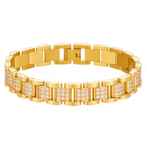 Bracelet à maillons vintage en acier inoxydable incrusté de zircon, style hip-hop, pour homme, vente en gros - Product Image 5