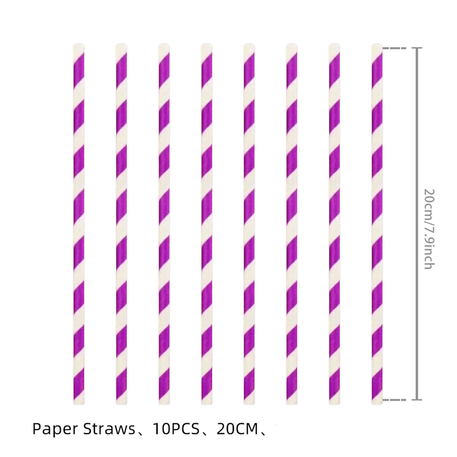 Pajitas de papel a rayas moradas, paquete de 10 unidades.