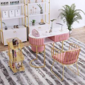 Muebles de salón de uñas estilo nórdico, mesa de manicura en varios colores, juego de mesa y silla para manicura con carrito pequeño - Product Image 1