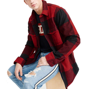 <span class=keywords><strong>Camisa</strong></span> holgada de manga larga para hombre, <span class=keywords><strong>Camisa</strong></span> de <span class=keywords><strong>franela</strong></span> roja a <span class=keywords><strong>cuadros</strong></span> con botones - Product Image 4