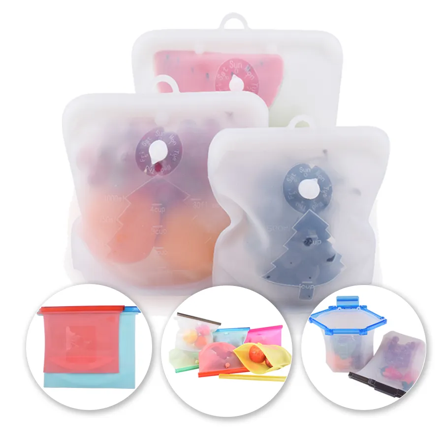 1000mL Food Grade Fresh Preservation Saver Freezer Sandwich Zipper Lock Reusable Sealer Silicone Food Storage Bag