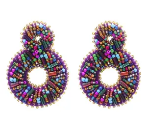 E221-502 Halo beautiful handcraft beads women thin stainless steel gold luxury statement earrings
