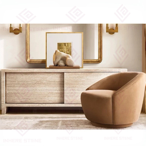 Mueble de TV Moderno y Ecológico de Lujo, Estilo Italiano, en Travertino Beige, con Almacenamiento para Sala de Estar, Hotel y Apartamento - Product Image 4