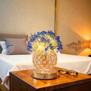 Lampe de <span class=keywords><strong>table</strong></span> rechargeable à LED en forme de fleur artificielle, cristal, pour cuisine, chambre, bureau, décoration intérieure, Hortensia rose en pot - Product Image 5
