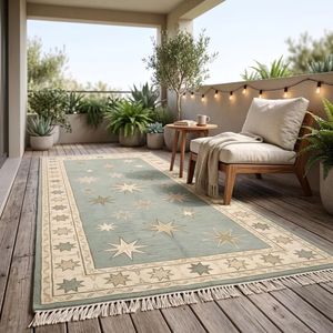 Tapis étoilé noué à la main, style bohème céleste, 100% laine, tapis de sol artisanal de qualité supérieure pour salon, chambre à coucher, salle à manger - Product Image 3