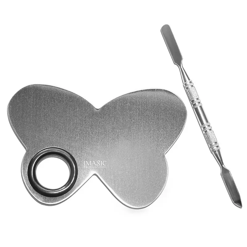Stainless Steel Palette for Cosmetic Artist Mixing Butterfly Makeup DIY Palette with Spatula Tool for Nail Painting Liquid Found