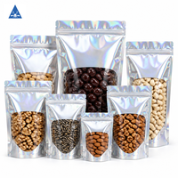 Sachet Doypack Holographique Imprimé Personnalisé avec Fenêtre Transparente et Fermeture Zip Refermable pour Emballage de Noix et Snacks, Qualité Alimentaire, Vente en Gros