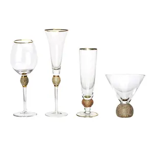 Kreatif Retro Emas Berbingkai Gelas Anggur Sampanye Flute Gelas Koktail Gelas Martini dengan Dekorasi Berlian