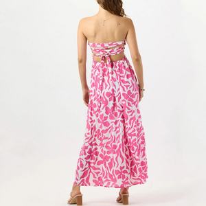 Robe maxi en rayonne 100% personnalisée, haut à volants à imprimé plage pour femmes du fabricant, jupe sans bretelles à taille haute - Product Image 4