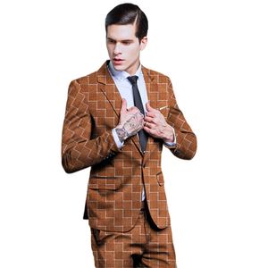 Chaqueta marrón, pantalones, traje de sarga para hombre, abrigo, talla de Color personalizada, conjunto de 2 piezas de Jacquard 3D, chaqueta, pantalones, ropa de boda - Product Image 1