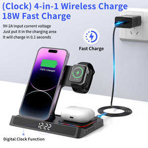 Cargador inalámbrico de 15W 4 en 1 estación de carga plegable rápida para iPhone 13 <span class=keywords><strong>12</strong></span> <span class=keywords><strong>11</strong></span> <span class=keywords><strong>Pro</strong></span> XS XR X SE 8 8 Plus Watch AirPods - Product Image 4