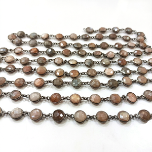 Connecteur de chaîne en laiton naturel avec pierre de lune mystique multicouche, forme pièce de monnaie, briolette 9mm-11mm, pour la fabrication de bijoux, vendu à l'unité - Product Image 1