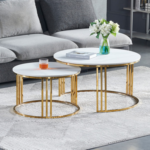 Moderno soggiorno mobili oro acciaio inox bianco rotondo in marmo di nidificazione tavolini da salotto - Product Image 6