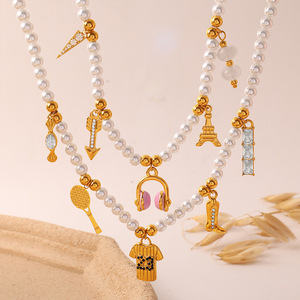 Freshwater Pearl <b>Bracelet</b> Necklace <b>Set</b> With Gold Charms For Women Everyday Wear Sweet Girl Style Jewelry <b>Set</b> - Product Image 2