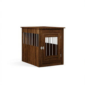 Jaula para Perros de Madera de Roble Marrón Medio, Diseño Clásico, Rectangular, Resistente para Interiores, con Cierre de Botón a Presión - Product Image 1