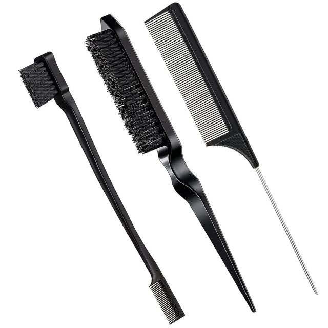 Top Selling 3PCS Brush and Comb Set 3 Rows Nylon Hair Brush Double Sided Edge Control Brush Rat Tail Comb for Girls and Women