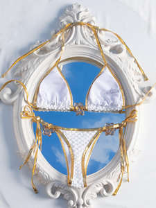 Viviblook Z325ST02 Women Summer Bikini Set New Sexy <b>Backless</b> Lace Up Bra Thong Two Piece Swimsuit Set - Product Image 3