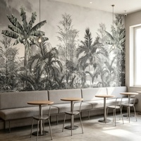 Papier peint mural auto-adhésif imperméable vintage gris avec motif de palmiers tropicaux, jungle, forêt tropicale pour la décoration murale de la chambre, du café, de l'hôtel