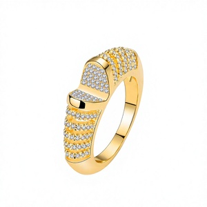 Anillos de Compromiso y Boda CAOSHI, Anchos, con Incrustaciones de Circonitas Brillantes, Imitación de Rodio, Latón, para Regalo o Fiesta - Product Image 3