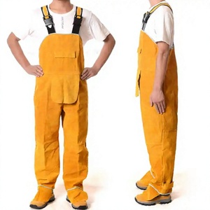 Cowhide Split Leather Industrial Heavy Duty Welding Suits Polyester Flame Retardant <b>Construction</b> Jacket for Men Comfortable Work - Product Image 1