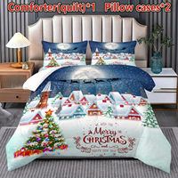 Ensemble de couette ChamXue avec taies d'oreiller, motif de Noël et lune, housse de couette matelassée, garnissage épais en alternative au duvet, doux
