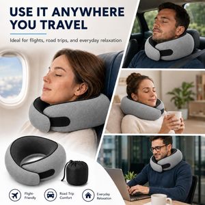 Oreiller de voyage ergonomique en mousse à mémoire de forme à rebond lent, personnalisable, portable, respirant et doux, pour le soutien de la nuque - Product Image 3