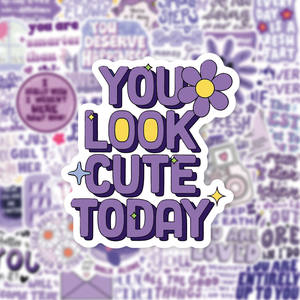 50 Uds. Pegatinas de grafiti de texto inspirador de Color púrpura para decoración de botellas de libros pegatina de <span class=keywords><strong>frases</strong></span> positivas - Product Image 5