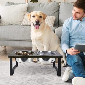 Yükseltilmiş ahşap köpek maması ve 2 paslanmaz çelik kase ile su kasesi standı köpekler için sürdürülebilir <span class=keywords><strong>Pet</strong></span> besleme çözümü - Product Image 5