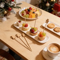 Kerstman van peperkoek, cartoon, bamboe, biologisch afbreekbaar, 13cm cocktailprikkers & fruitprikkers, 100 stuks per zak