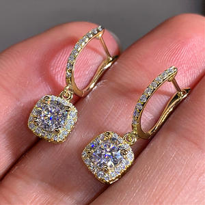 Pendientes de Diamantes de Lujo para Mujer, Aro de Oro Amarillo con Diamantes Naturales de Corte Brillante Redondo, Joyería de Boda, Modelo E1809 - Product Image 3