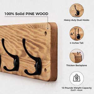 Wooden Wall Mounted Coat Rack With <b>Shelf</b> 6 <b>Hooks</b> Storage Organizer For Entryway Hallway Doorway - Product Image 4