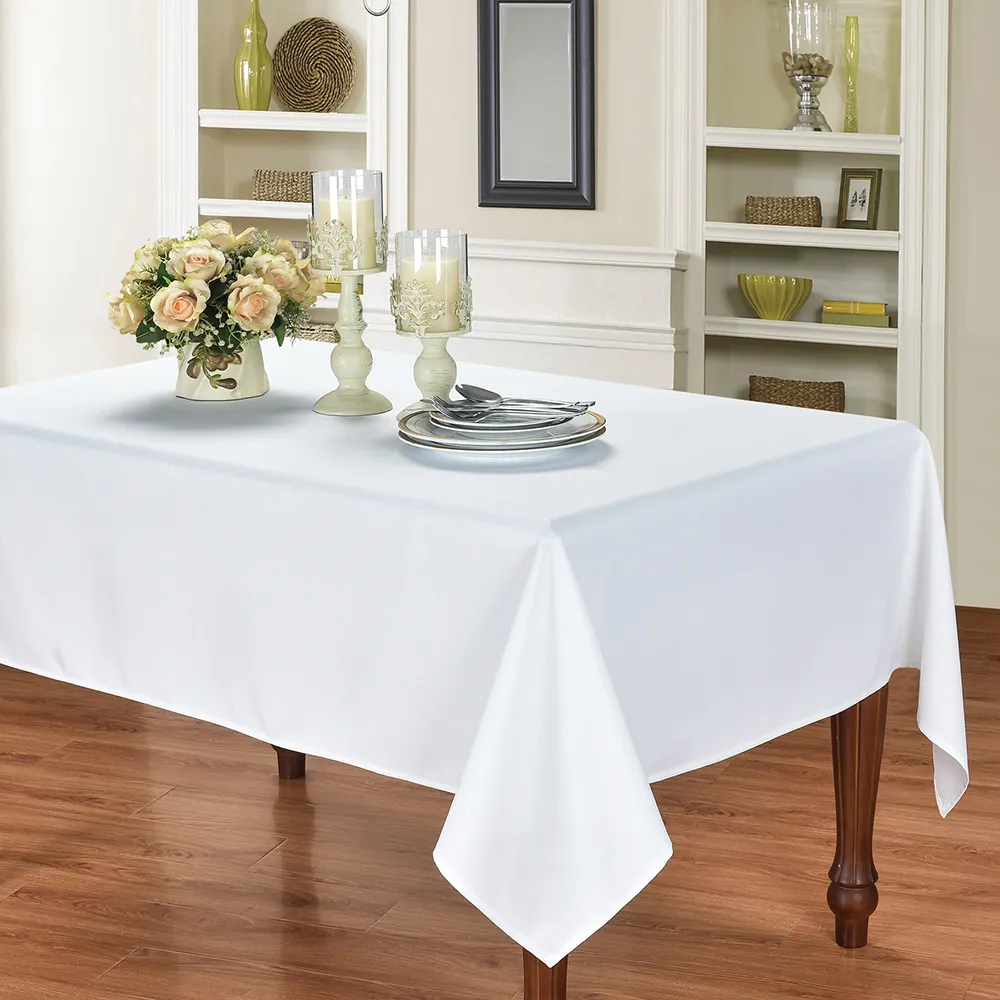 Tovaglia in finto lino di colore bianco con forma rotonda quadrata rettangolare per la decorazione della tavola della casa della festa nuziale