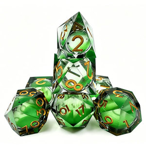 Black Transparent Shell Green Floating Liquid Core Sharp Edge Resin Polyhedral <b>Dice</b> 7PCS Full <b>Set</b> For D&D Role Playing Games - Product Image 1