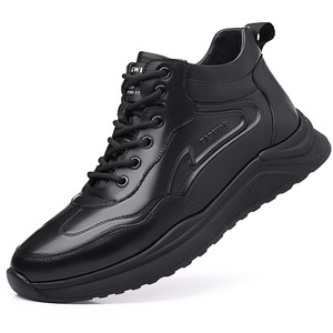 Bottes à cheville en cuir véritable pour hommes, bout rond, doublure en peluche chaude pour l'hiver, semelle extérieure en caoutchouc antidérapante, semelle souple - Product Image 5