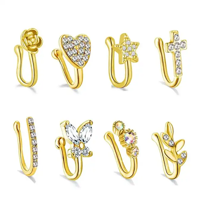 12PCS OF 925 STERLING SILVER NOSE HOOP O-RING WITH CZ PRONG BUTTERFLY TOP